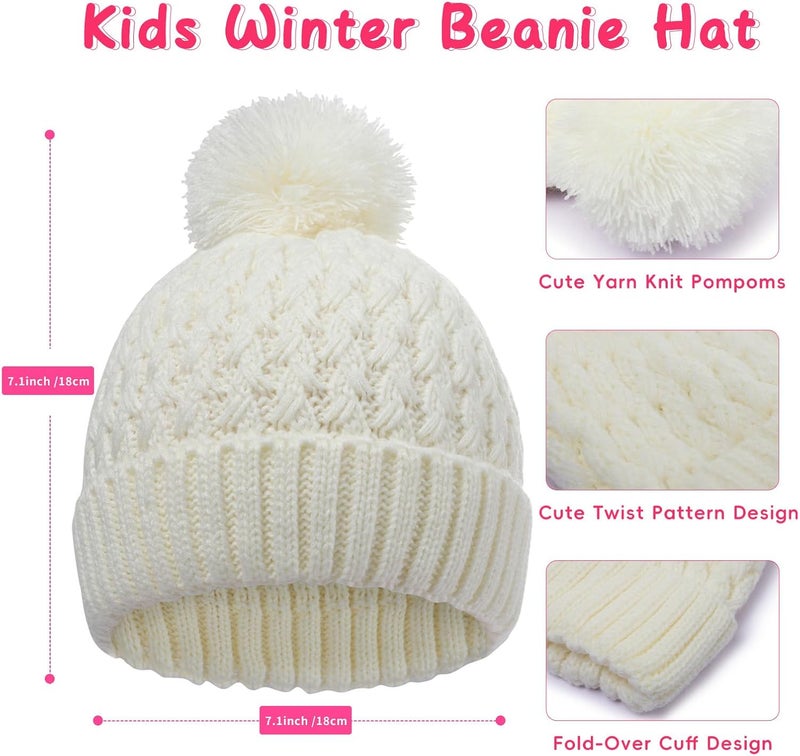 Peninpha Winter Hat for Kids Children, Girls Beanie with Pom Pom, Girls Accessories Knit Beanies Cap Age 7-12 - Image 3